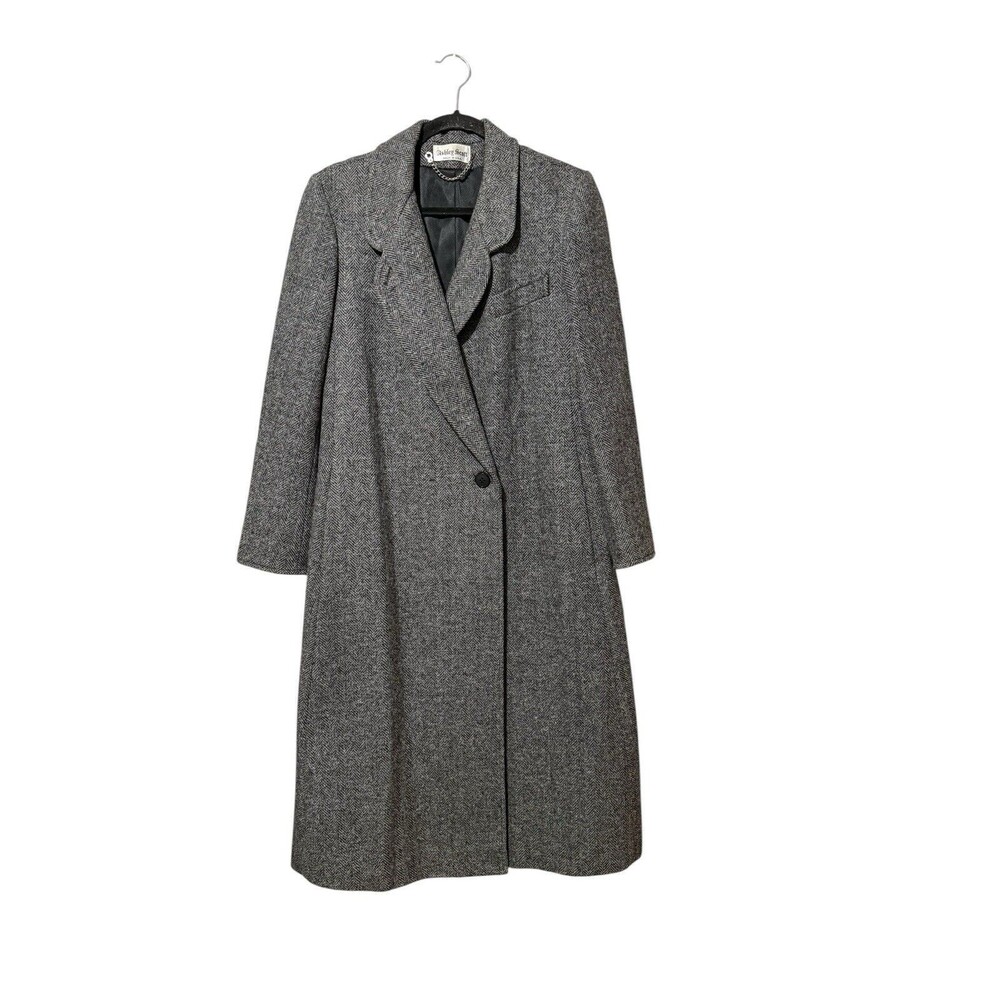 Ashley Scott Vintage Wool Herringbone Long Coat Made In USA Gray